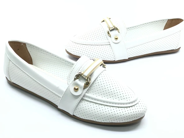 Mehtap Toka Detaylı Delikli Düz Taban Kadın Babet Ayakkabı - Resim 2