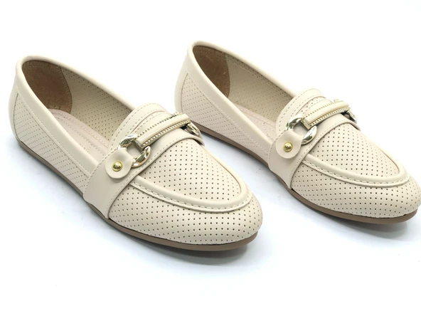 Mehtap Toka Detaylı Delikli Düz Taban Kadın Babet Ayakkabı - Resim 4