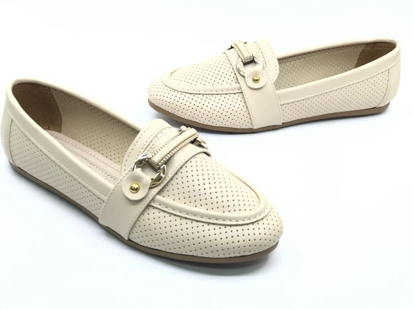 Mehtap Toka Detaylı Delikli Düz Taban Kadın Babet Ayakkabı - Resim 17