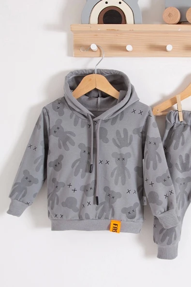 Cool Bear Kapüşonlu % 100 Pamuk Erkek Bebek Takımı - 2