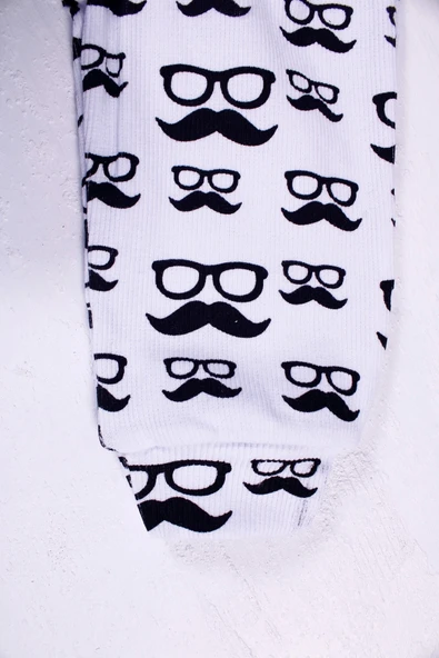 Bıyık Gözlük Desenli 3'lü Erkek Bebek Takımı - Resim 4