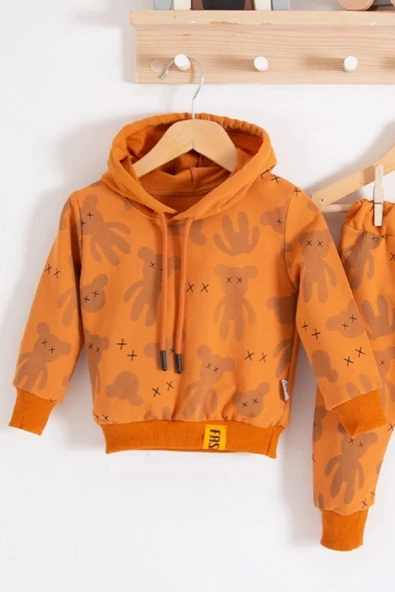 Cool Bear Kapüşonlu % 100 Pamuk Erkek Bebek Takımı - Resim 2