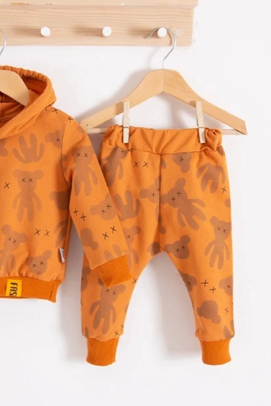 Cool Bear Kapüşonlu % 100 Pamuk Erkek Bebek Takımı - Resim 3