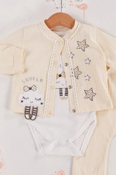 Lovely Yıldız Desenli 3'lü Hırkalı Kız Bebek Takım - Resim 2