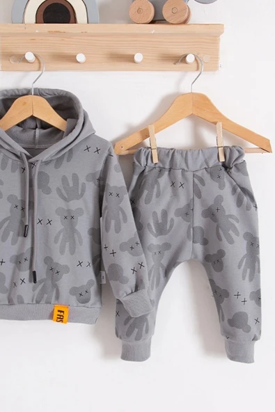 Cool Bear Kapüşonlu % 100 Pamuk Erkek Bebek Takımı - 3