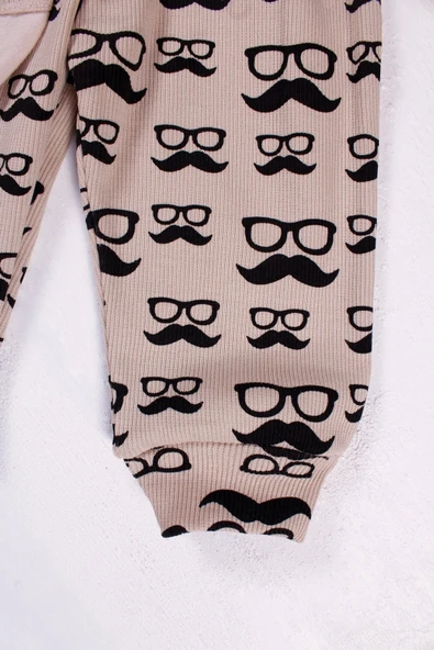 Bıyık Gözlük Desenli 3'lü Erkek Bebek Takımı - Resim 4