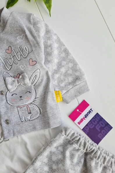 Stay Little Puan Desenli 3'lü Hırkalı Kız Bebek Takım - 2