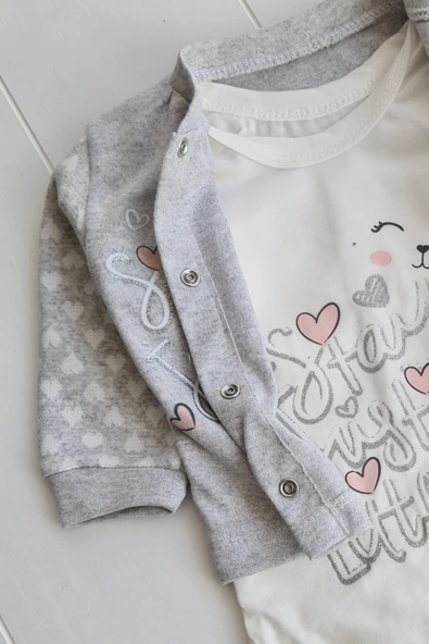 Stay Little Puan Desenli 3'lü Hırkalı Kız Bebek Takım - 3