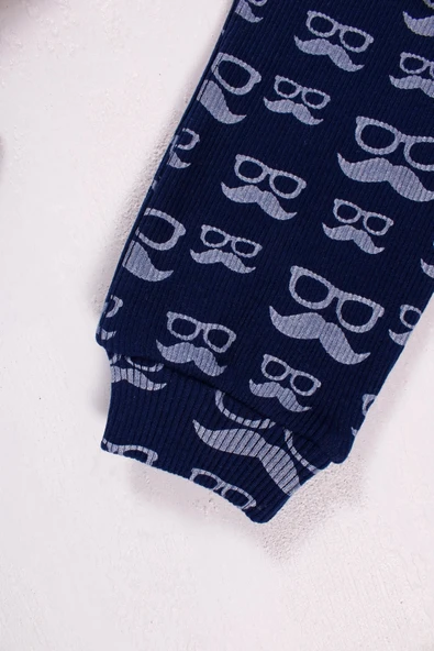 Bıyık Gözlük Desenli 3'lü Erkek Bebek Takımı - Resim 4