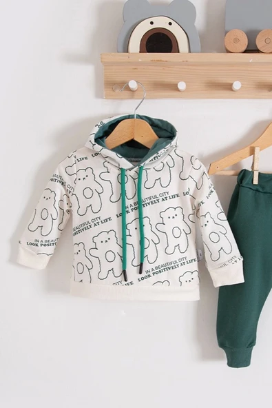 Çapraz Bears Kapüşonlu % 100 Pamuk Erkek Bebek Takımı - Resim 2