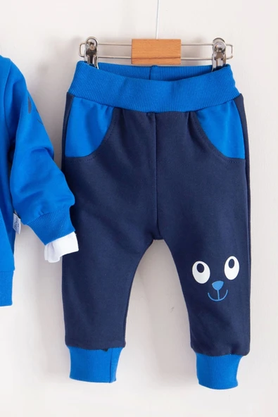 New Fashıon Hırkalı 3'lü % 100 Pamuk Erkek Bebek Takımı - Resim 3