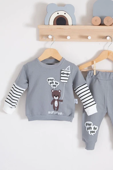 Gift For You Desenli 2'li % 100 Pamuk Erkek Bebek Takımı - Resim 2