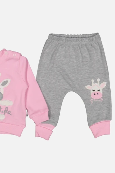 Zürafa Nakışlı % 100 Pamuk Kız Bebek Takımı - Resim 3