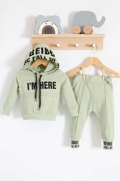 I'm Here Desenli 2'li % 100 Pamuk Erkek Bebek Takımı ürün görseli 1