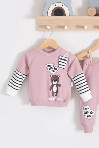 Gift For You Desenli 2'li % 100 Pamuk Kız Bebek Takımı - Resim 2