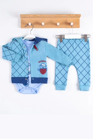 Cep Desenli Kapişonlu % 100 Pamuk Hırkalı 3'lü Erkek Takım ürün görseli 1