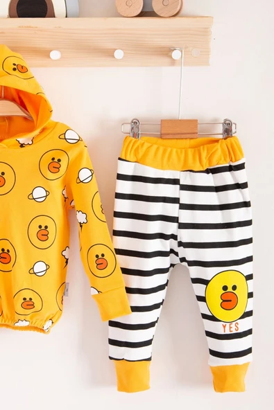 Civciv Desenli 2'li % 100 Pamuk Erkek Bebek Takımı - Resim 3