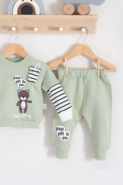 Gift For You Desenli 2'li % 100 Pamuk Erkek Bebek Takımı - Resim 3
