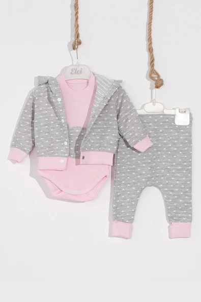 Bear Nakışlı Puanlı Pamuklu 2'li Kız Bebek Takımı - 3