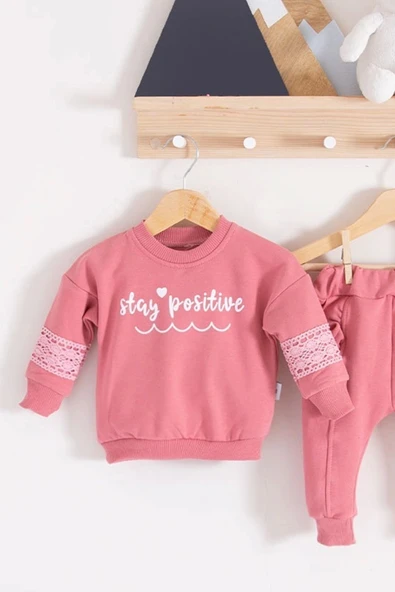 Stay Pozitive Dantelli 2'li Pamuk Kız Bebek Takım - 2