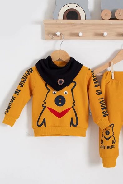 Oynar Gözlü Fularlı 3'lü Erkek Bebek Takımı - Resim 2