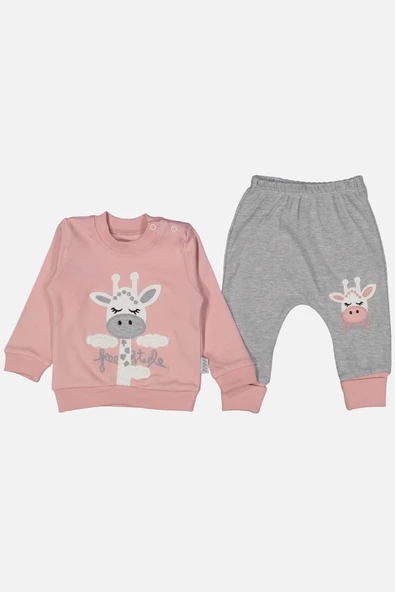 Zürafa Nakışlı % 100 Pamuk Kız Bebek Takımı ürün görseli 1