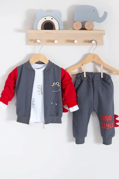 Dinazor Desenli Hırkalı 3'lü Erkek Bebek Takım ürün görseli 1
