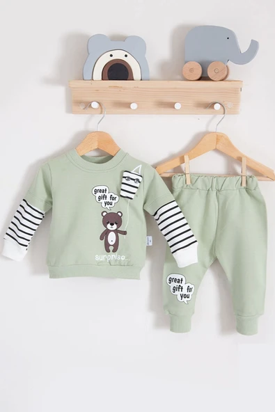 Gift For You Desenli 2'li % 100 Pamuk Erkek Bebek Takımı ürün görseli 1