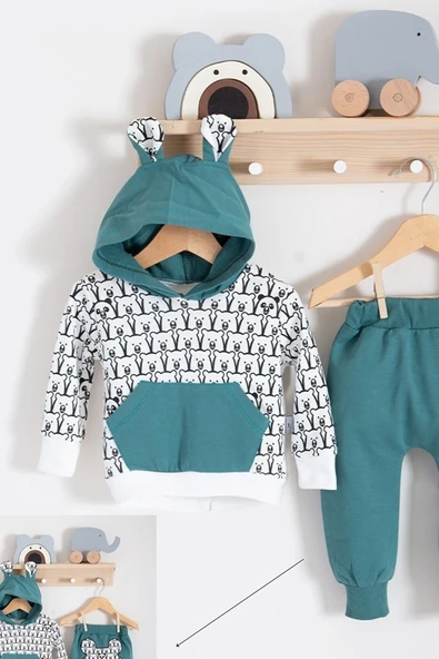 Minik Ayıcıklar Desenli 2'li % 100 Pamuk Erkek Bebek Takımı - Resim 2