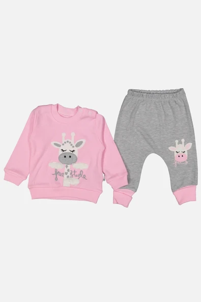 Zürafa Nakışlı % 100 Pamuk Kız Bebek Takımı ürün görseli 1