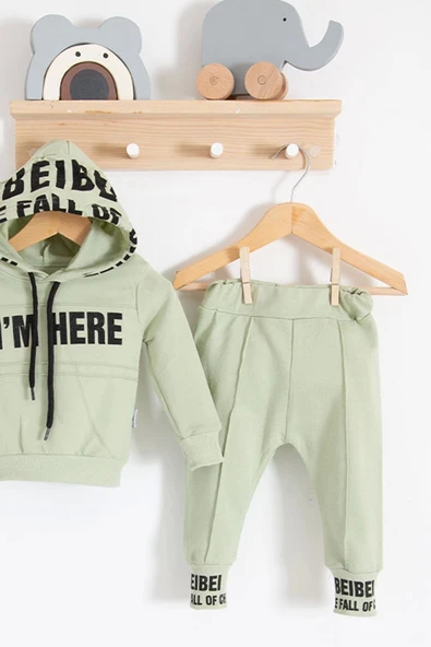 I'm Here Desenli 2'li % 100 Pamuk Erkek Bebek Takımı - Resim 3