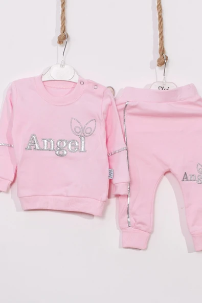 Angel Kanat Detaylı % 100 Pamuk Kız Bebek Takımı - Resim 3