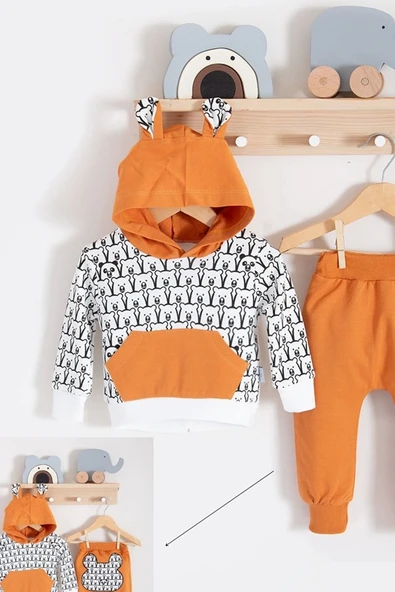 Minik Ayıcıklar Desenli 2'li % 100 Pamuk Erkek Bebek Takımı - 2