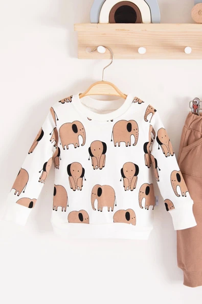 Fil Desenli 2'li % 100 Pamuk Erkek Bebek Takımı - Resim 2