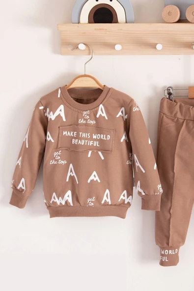 Harf Baskılı 2'li % 100 Pamuk Erkek Bebek Takımı - 2