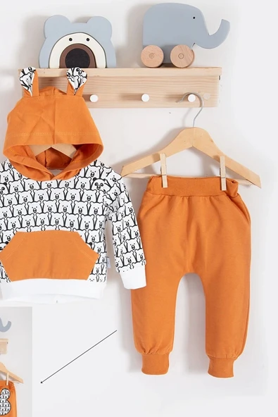 Minik Ayıcıklar Desenli 2'li % 100 Pamuk Erkek Bebek Takımı - 3