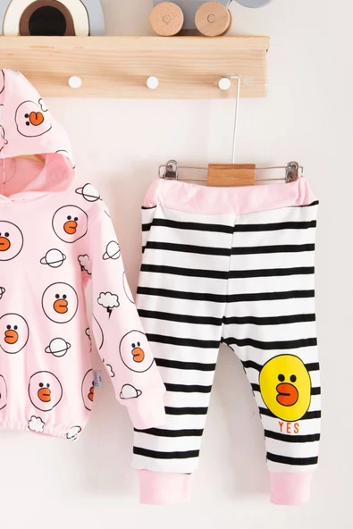 Civciv Desenli 2'li % 100 Pamuk Kız Bebek Takımı - Resim 3