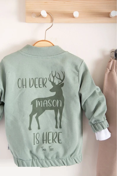 Geyik Desenli Hırkalı 3'lü Erkek Bebek Takım - Resim 2