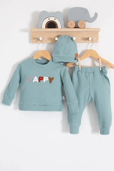 Happy Nakışlı 2'li Pamuklu Erkek Bebek Takım