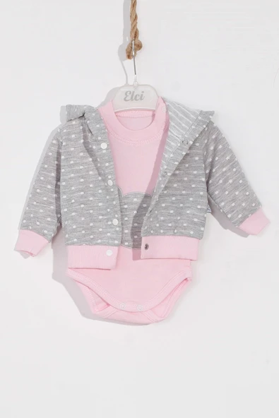 Bear Nakışlı Puanlı Pamuklu 2'li Kız Bebek Takımı - 2
