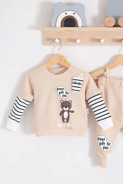 Gift For You Desenli 2'li % 100 Pamuk Erkek Bebek Takımı - Resim 2