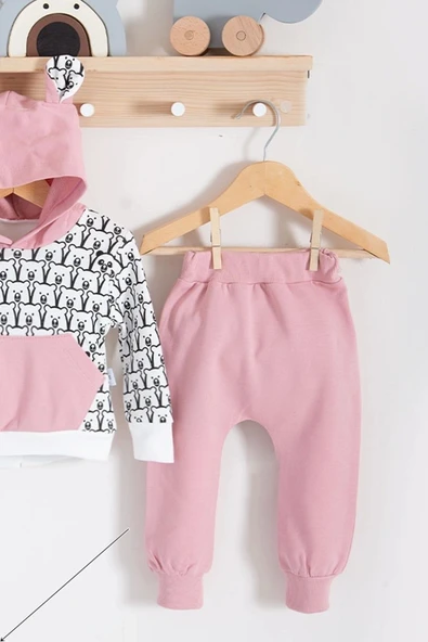 Minik Ayıcıklar Desenli 2'li % 100 Pamuk Kız Bebek Takımı - Resim 2