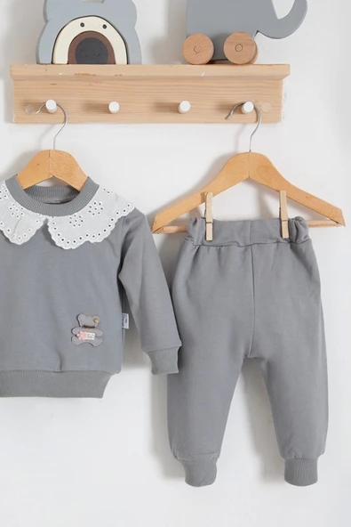 Dantel Yakalı Pamuklu 2'li Kız Bebek Takımı - 3