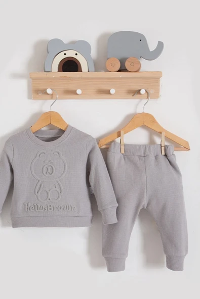 Bear Gofre Kabartmalı 2'li Erkek Bebek Takımı - Resim 3