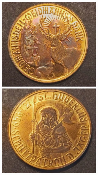 EIDHHANNSHEIL EIDHHANNS DANK - 656 - 727 ST. HUBERLUS - SCHLZPALRON D.JAGER MAG A900 KLARMULLER - 11.34gr 22 ayar A900 Altın Madalya