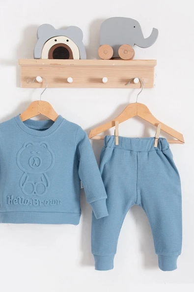 Bear Gofre Kabartmalı 2'li Erkek Bebek Takımı - Resim 3