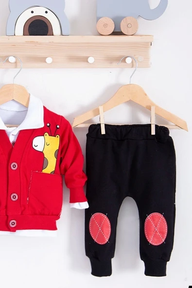 Graffe Zürafa Desenli 3'lü Erkek Bebek Takımı - Resim 3