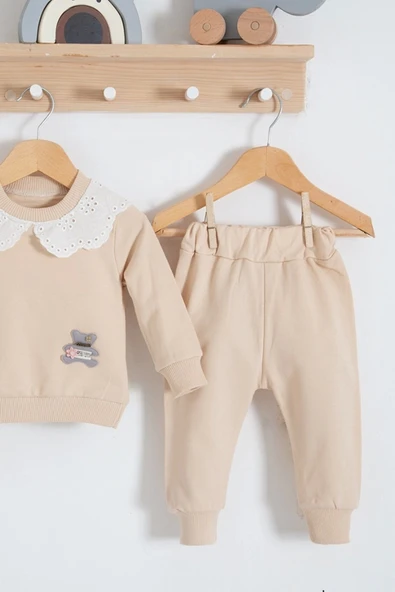 Dantel Yakalı Pamuklu 2'li Kız Bebek Takımı - Resim 3