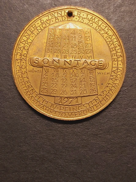 1971 SONNTAGE - MÜNZE WIEN - JAHRESREGENT MOND - Hans Köttenstorfer - Avusturya Ay Takvimi Serisi - Resim 6