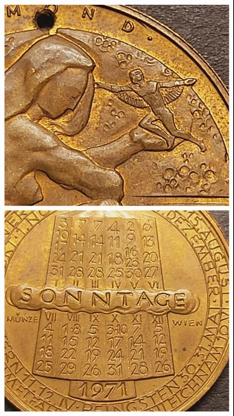 1971 SONNTAGE - MÜNZE WIEN - JAHRESREGENT MOND - Hans Köttenstorfer - Avusturya Ay Takvimi Serisi - Resim 2